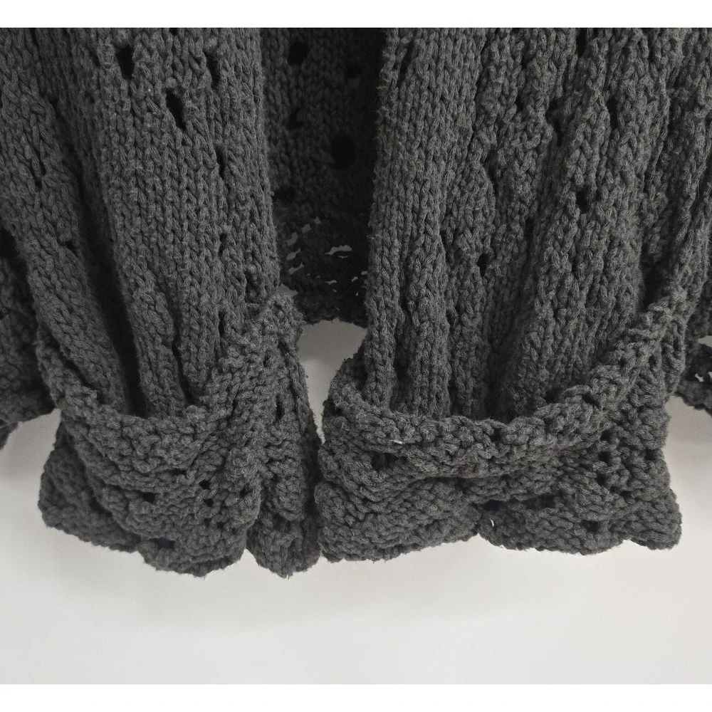 Free People Sweater Size Small Traveling Slate Gray Cotton Open Knit Crochet - Picture 10 of 15